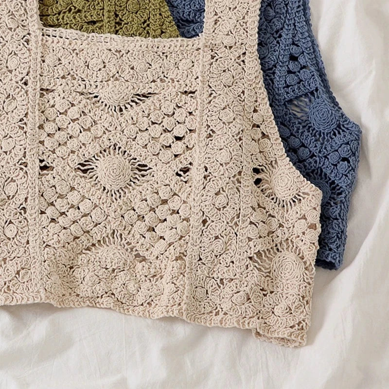 Crochet Hollow Out Geometric Pattern Knitted Top
