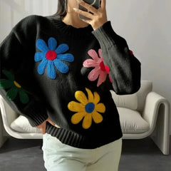 Crochet Sweater Floral Embroidered Lantern Sleeve