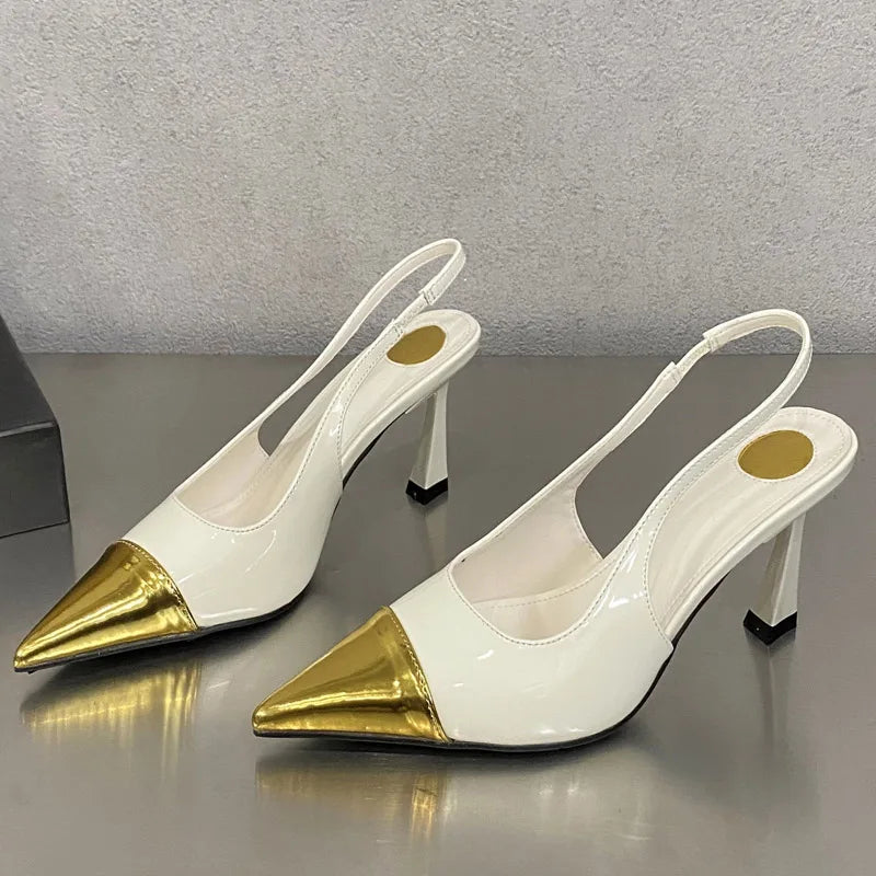 Splicing Pointed Toe Thin Low Heels Mule Shoes