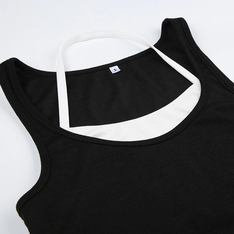 Basic Skinny Patched Halter Crop Top