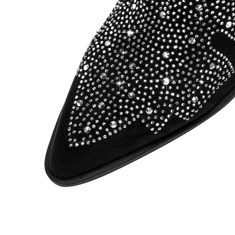 Water Diamond Maple Leaf Thick Heel Short Boots