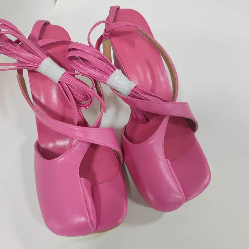 Split toe high heel lace up slides Sandals