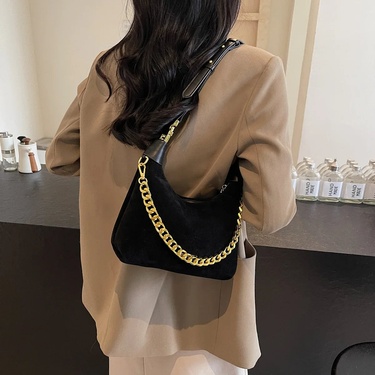 Small Faux Suede Chain Handbags