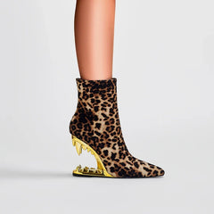 Leopard Print Ankle Boots Pointed Toe Heels