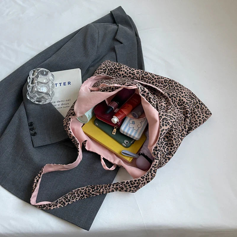 Large Leopard Cloth Underarm Tote Bags