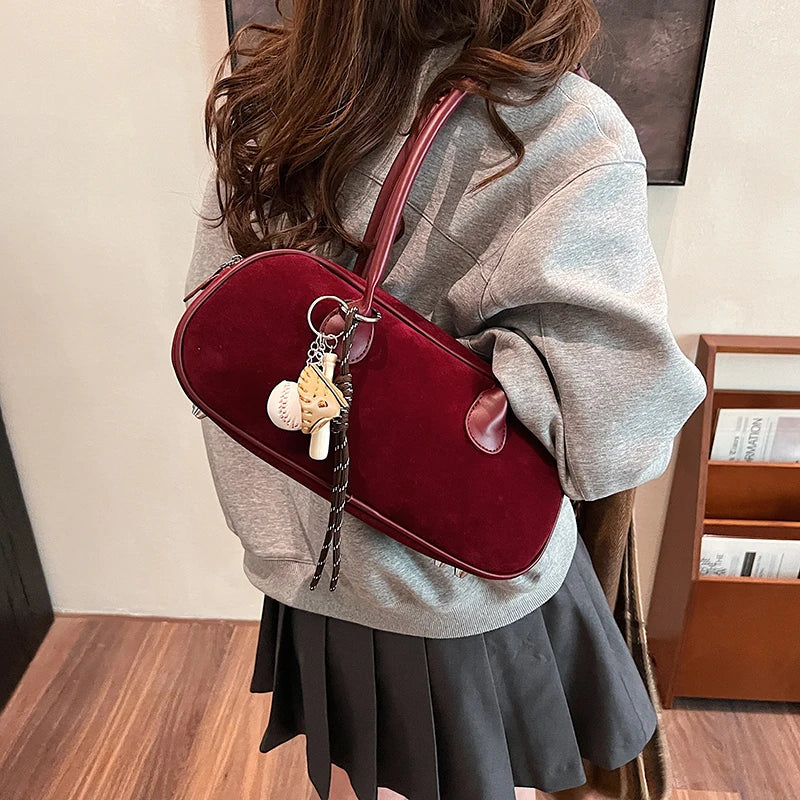 Faux Suede Retro Shoulder Bag for Women