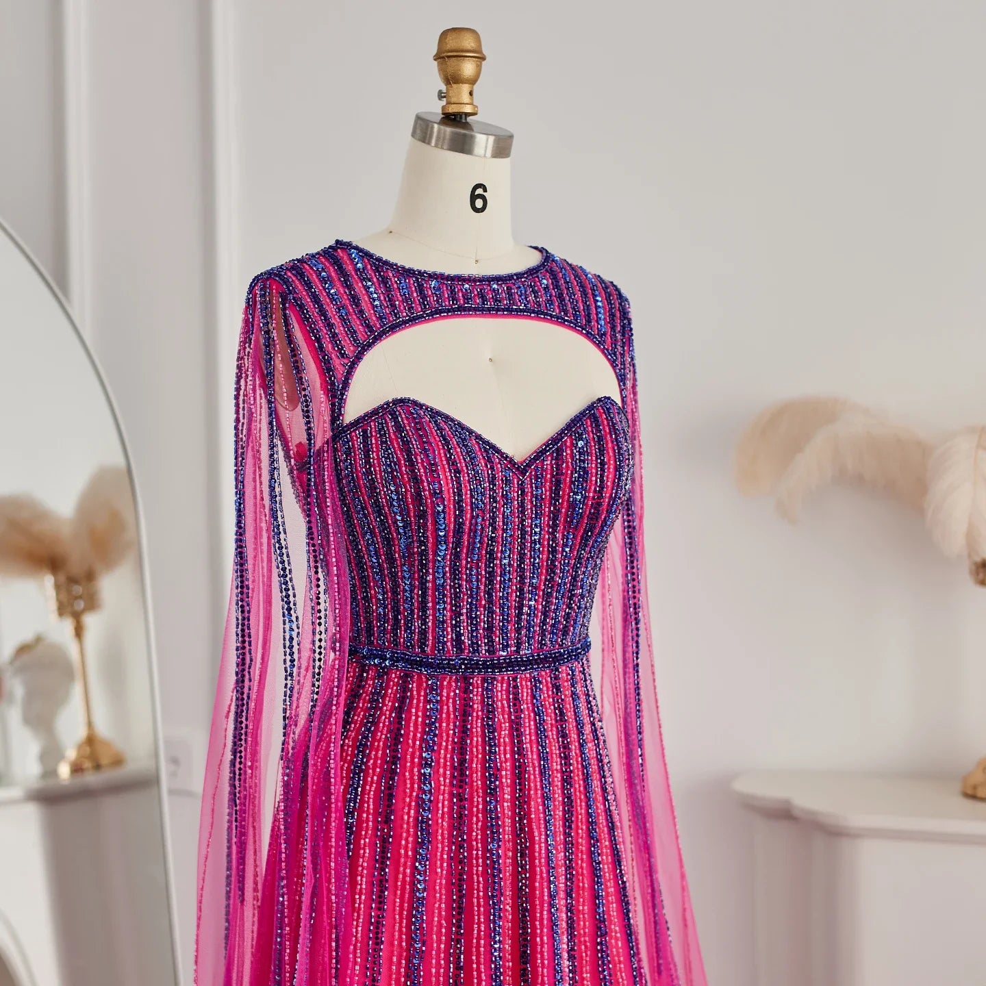 Fuchsia Evening Dress with Cape Sleeves