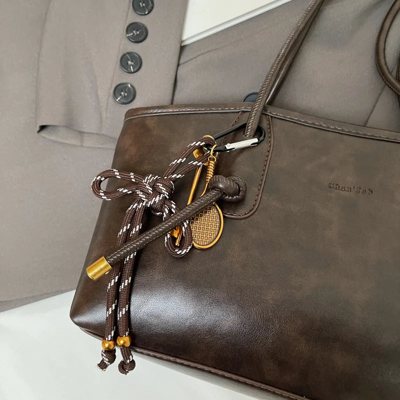 Faux Leather Zipper Retro Tote Bag
