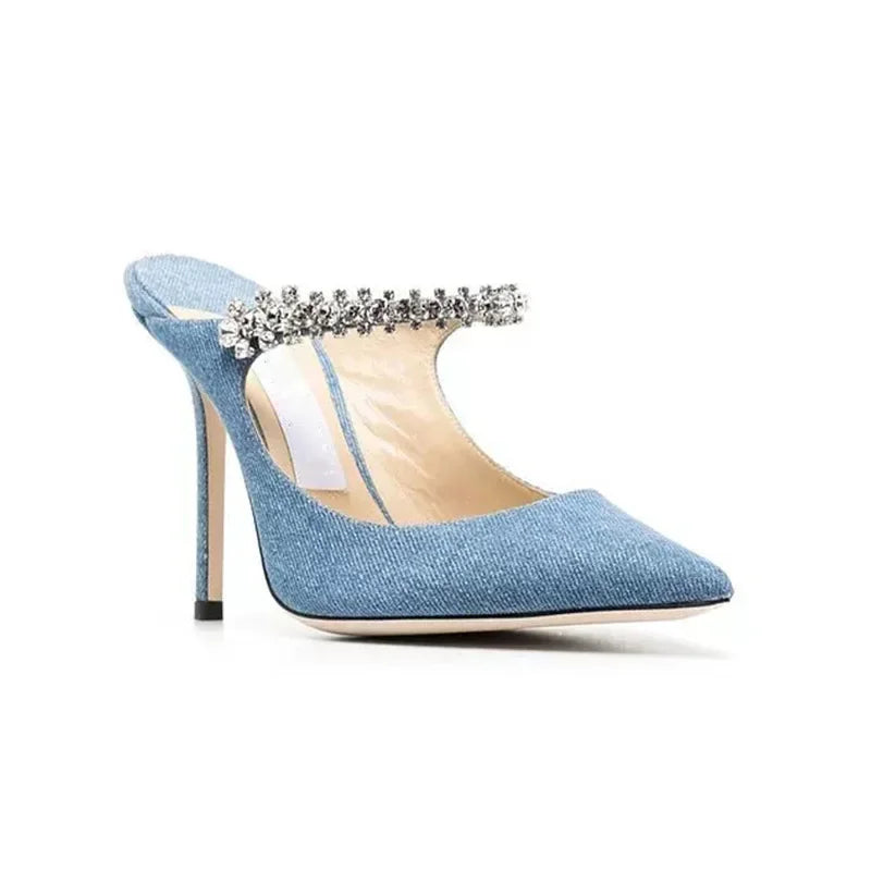 Pointed High Heels Rhinestone Slippers for Women