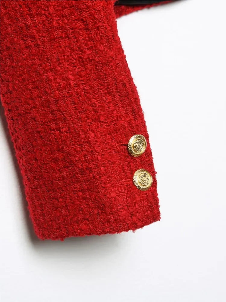 Tweed Wrist Sleeve Metal Buttons Short Blazer