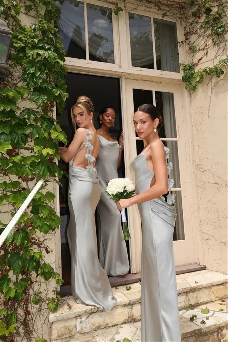 Floral Draped Open Back Spaghetti Strap Maxi Dress