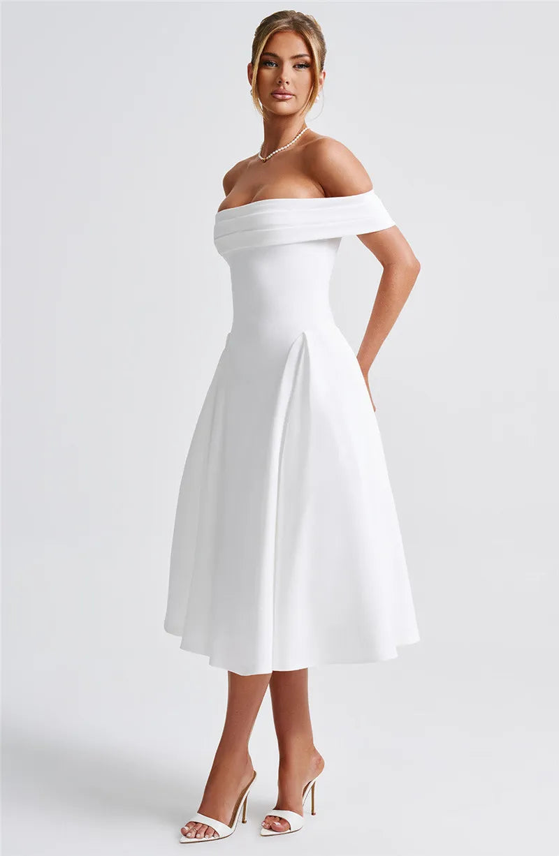 Off-Shoulder Flare Midi Dress