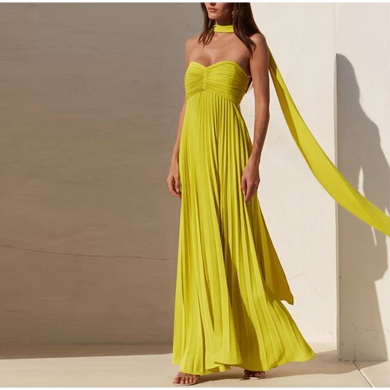 Strapless Pleated Maxi Dress