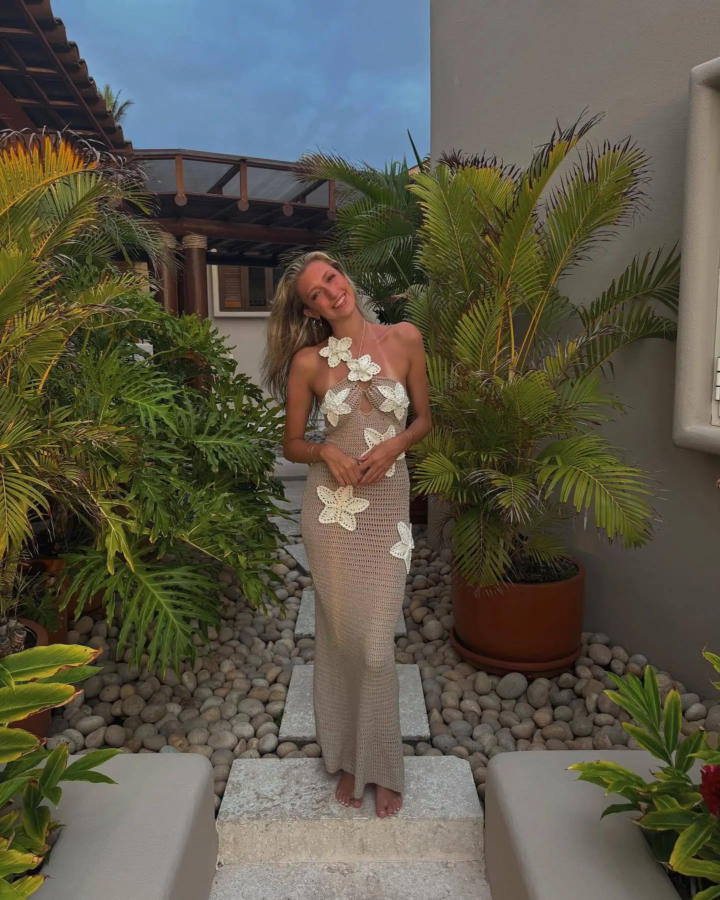 Floral Halter Maxi Dress Summer Splice Backless Design