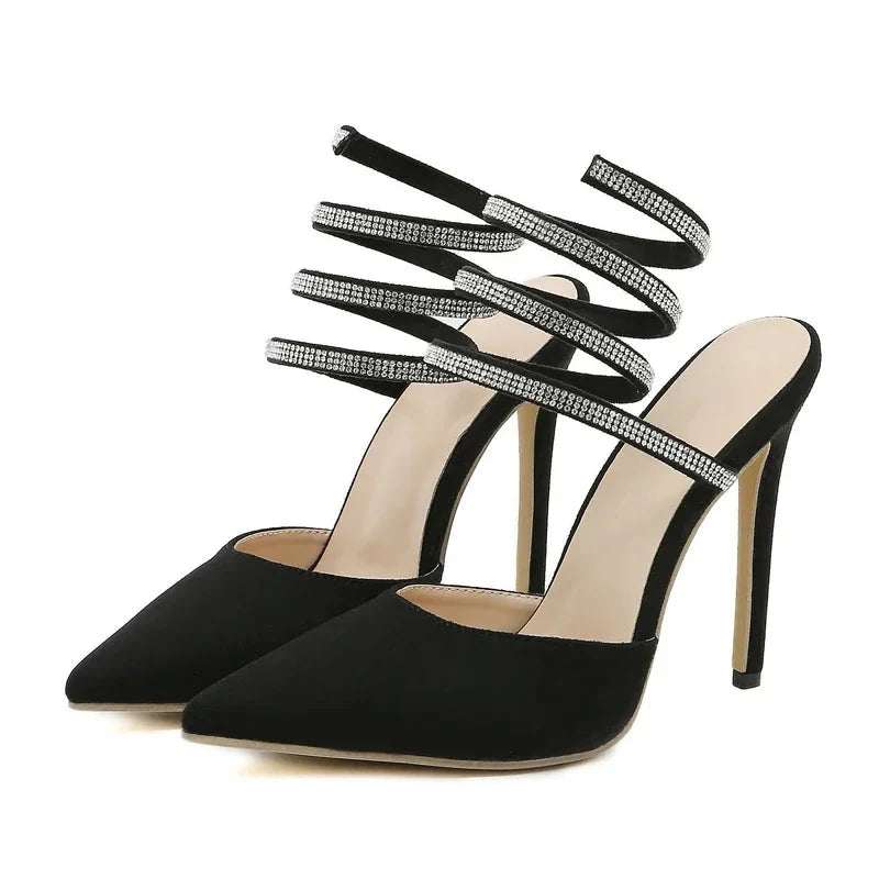 Crystal Thin Heel Narrow Band Stripper Heels Shoes