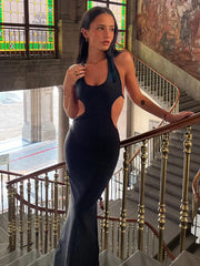 Halter Draped Backless Bandage Lace Up Long Dress