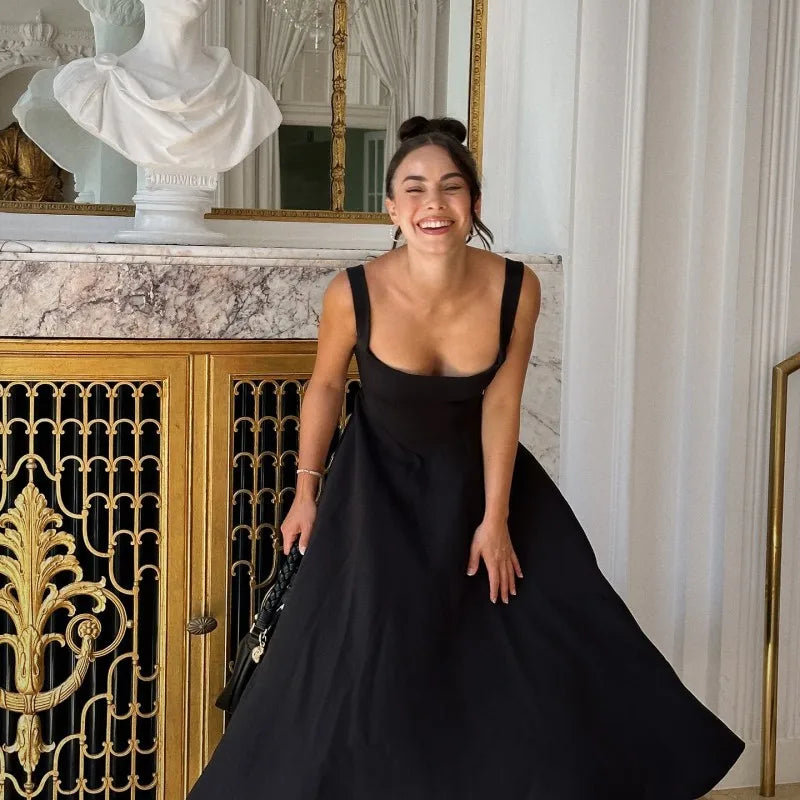 Black Maxi Dress Square Neck Spaghetti Straps