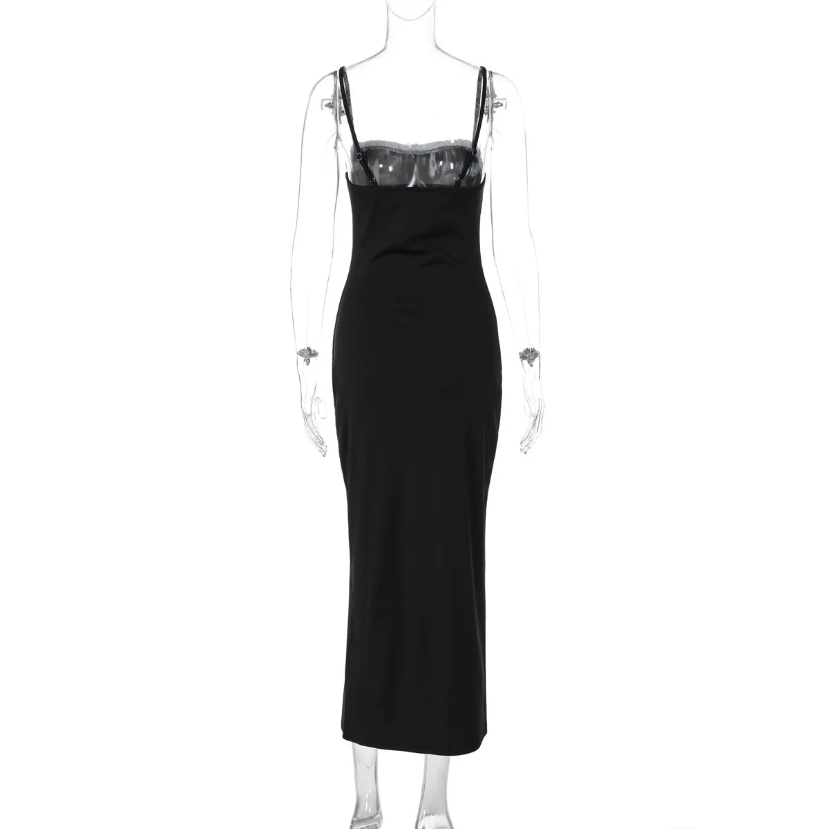 Open Back Lace Patchwork Black Maxi Dress