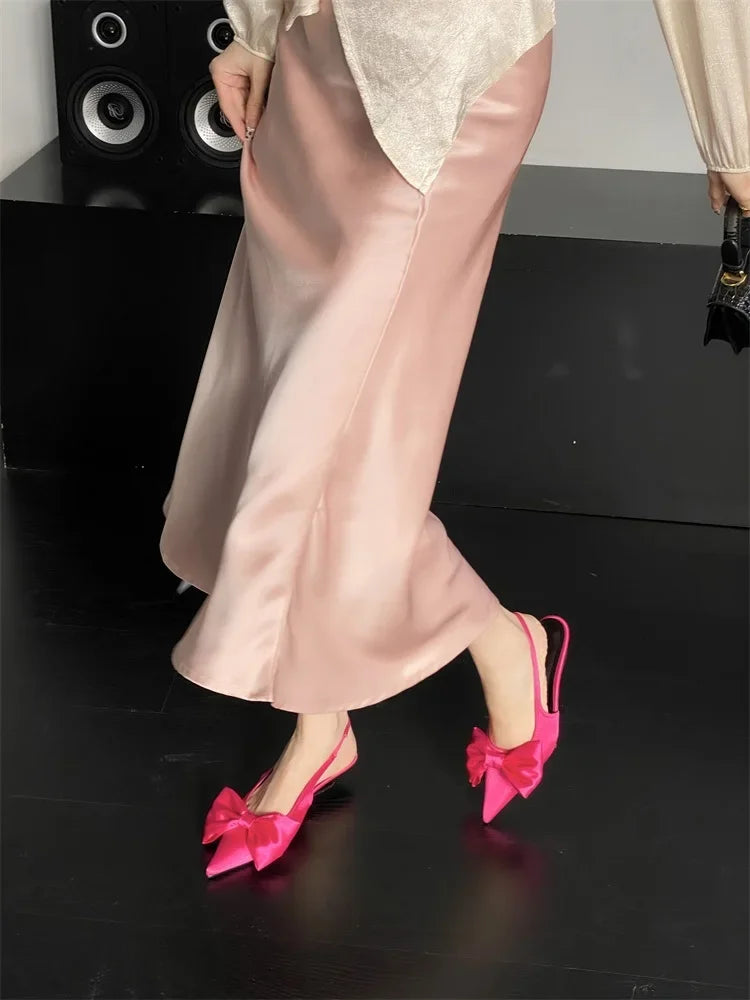 Butterfly Knot Pointed Toe Low Heels Sandals