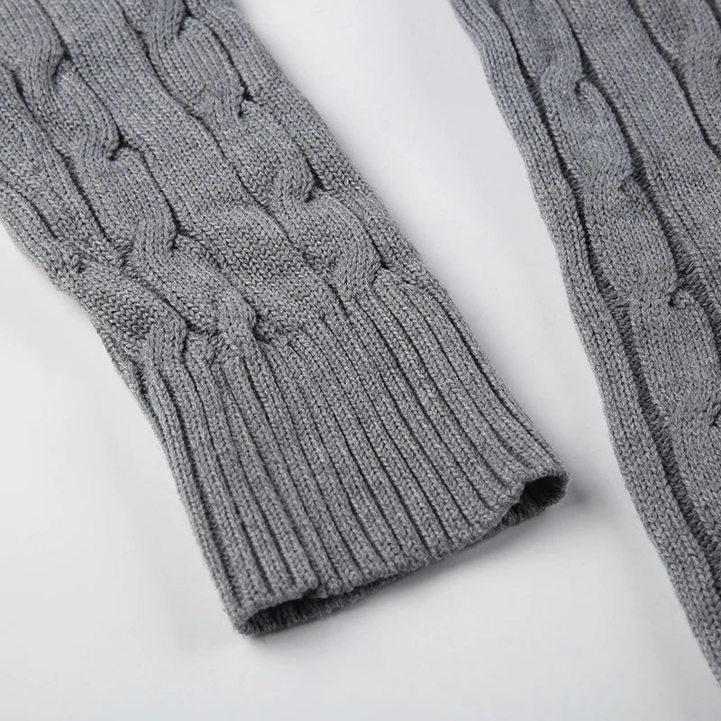 Basic Grey Twisted Long Sleeves Knit Sweater