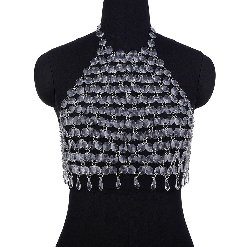 Acrylic Backless Halter Crystal Top Chain