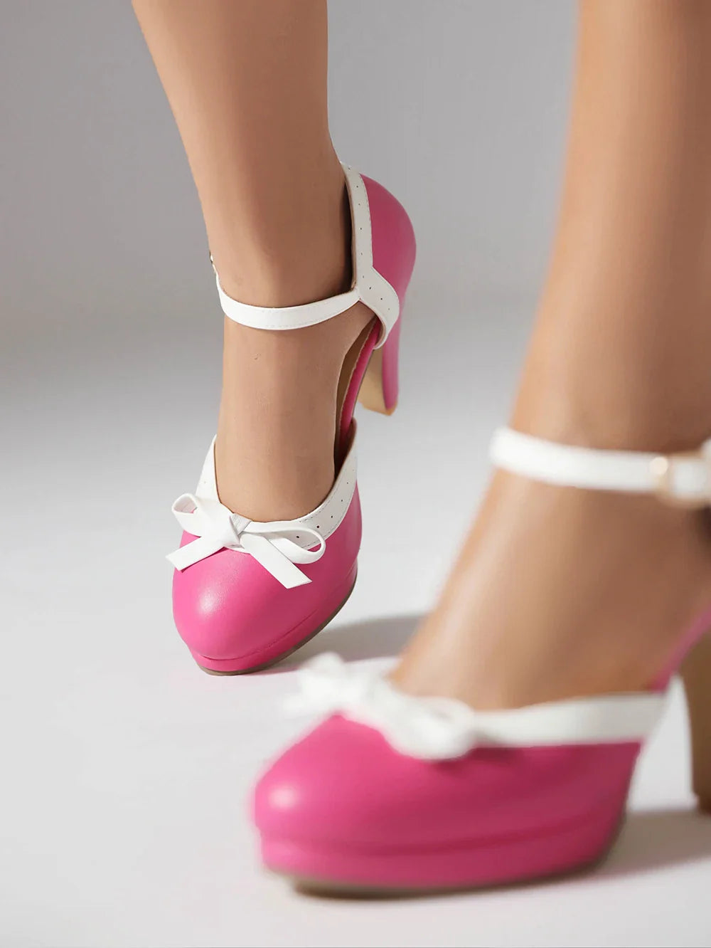 Pumps Sweet Bowtie Chunky High Heel Shoes