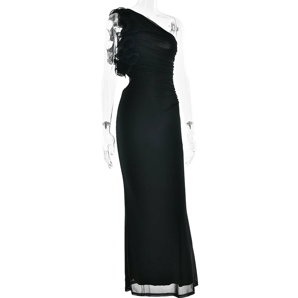 One Shoulder Ruffles Women Maxi Dress
