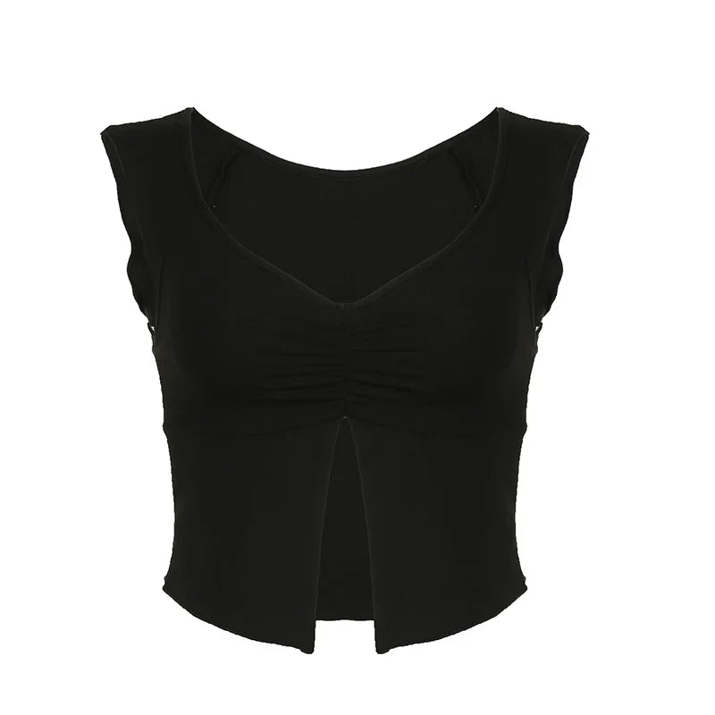 Basic Skinny Folds Sexy Crop Top