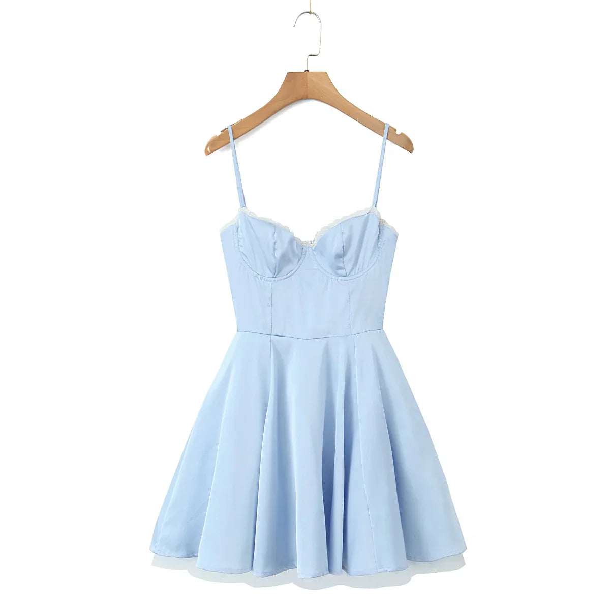 Satin Corset Style Lace 2 layers Lining Hem Mini Dress