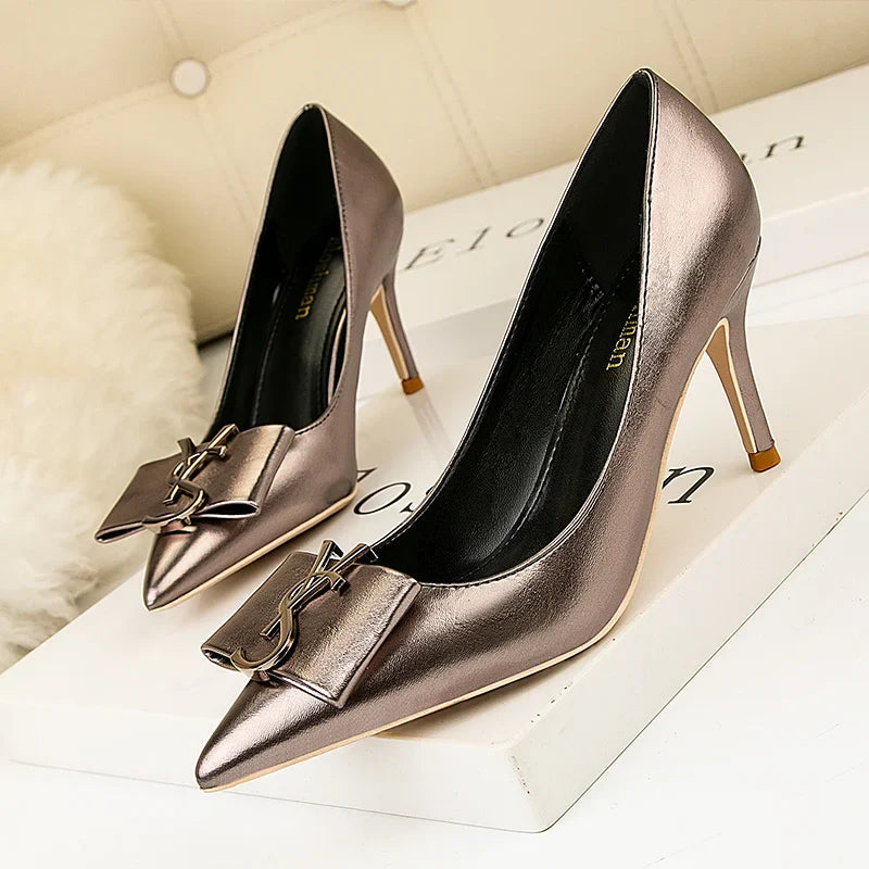 Pumps 7cm High Heels Metallic Event Shoes