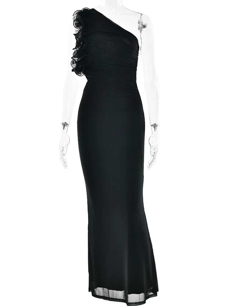 One Shoulder Ruffles Women Maxi Dress