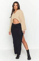 Sara Black Knit Midi Skirt