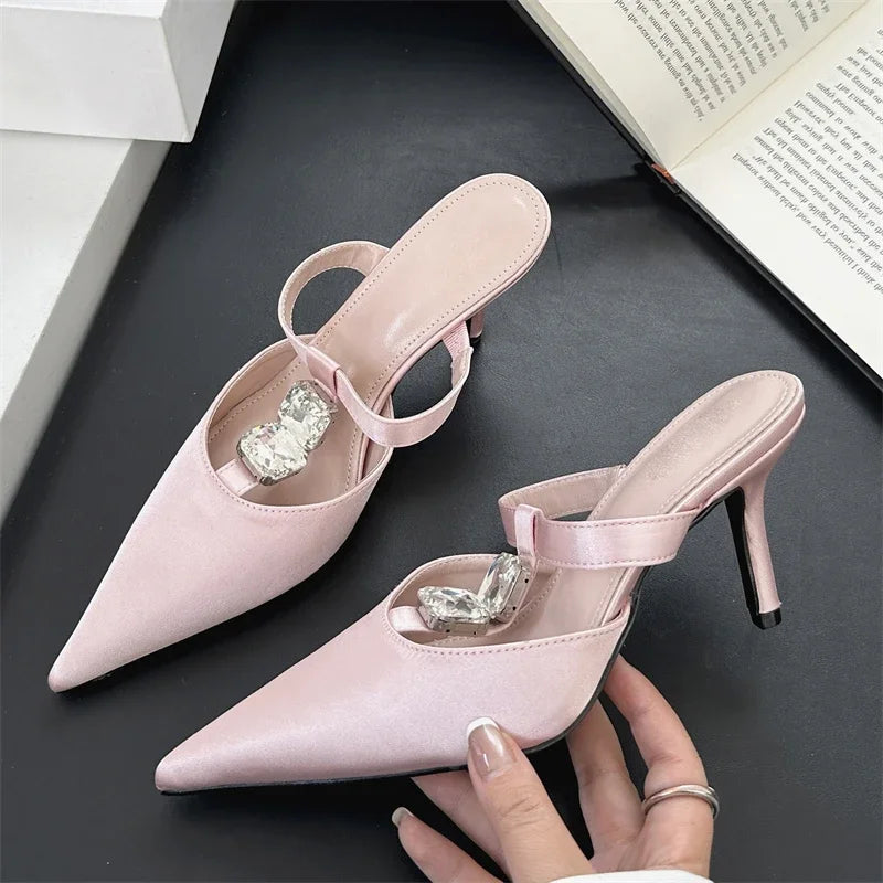 Crystal Pointed Toe Thin Heeled Pumps