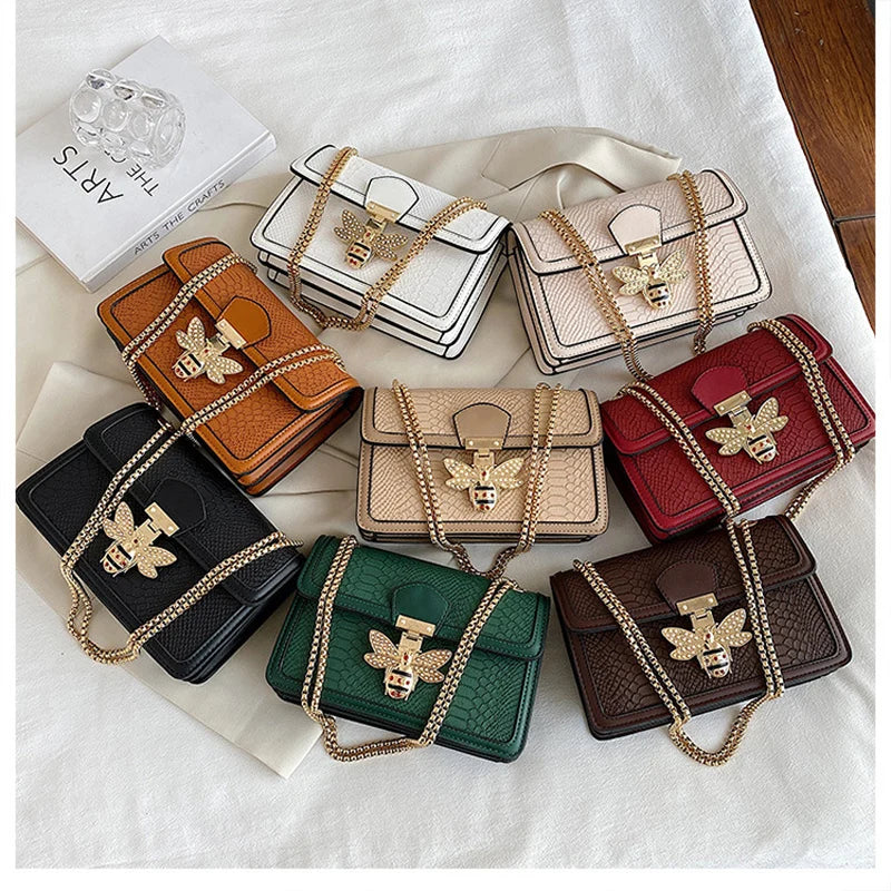 Luxury Bee Embossed Leather Crossbody Bag