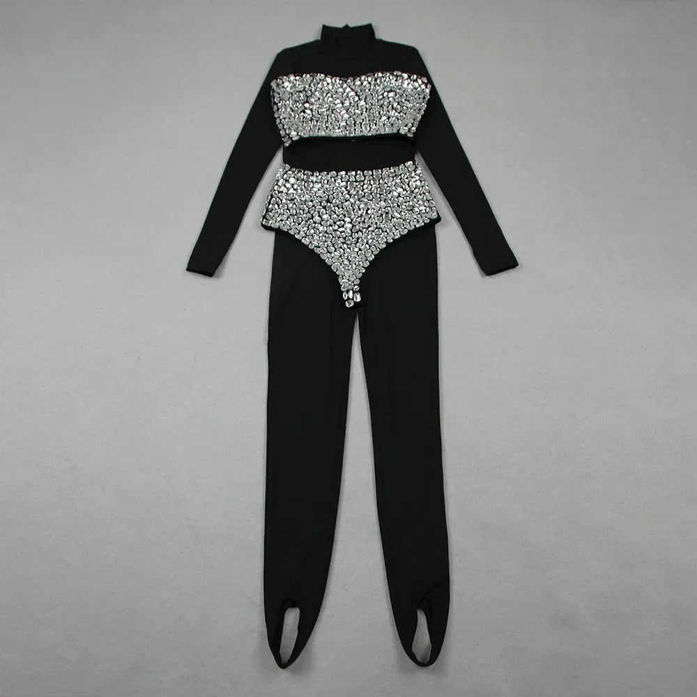 Diamond Decorated High Waist Jumpsuit Set