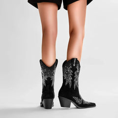 Water Diamond Maple Leaf Thick Heel Short Boots