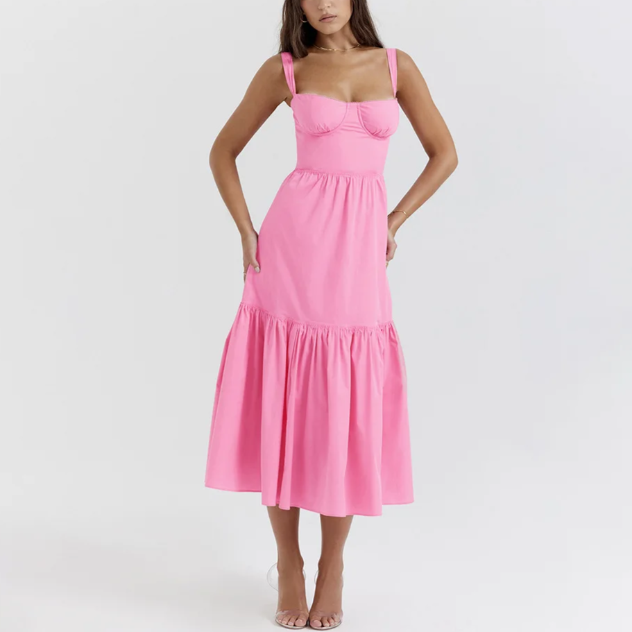 Pink Layered Midi A-Line Dress