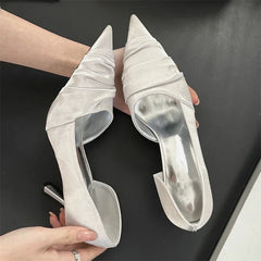 Pleated Shallow Pointed Toe Thin High Heels Shoes