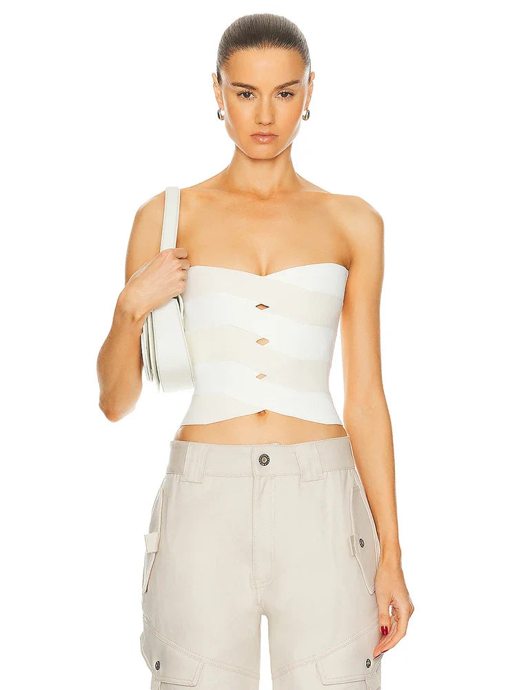 Strapless Irregular Patchwork Hollow Out Bandage Tops