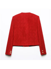Tweed Wrist Sleeve Metal Buttons Short Blazer