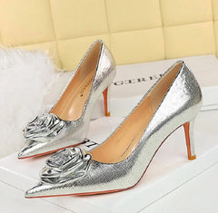 Flowers Pumps Pointed Toe Thin Low Heels