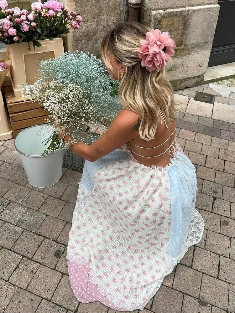 Lace Patchwork Halter Maxi Dress