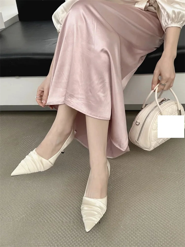 Pleated Shallow Pointed Toe Thin High Heels Shoes