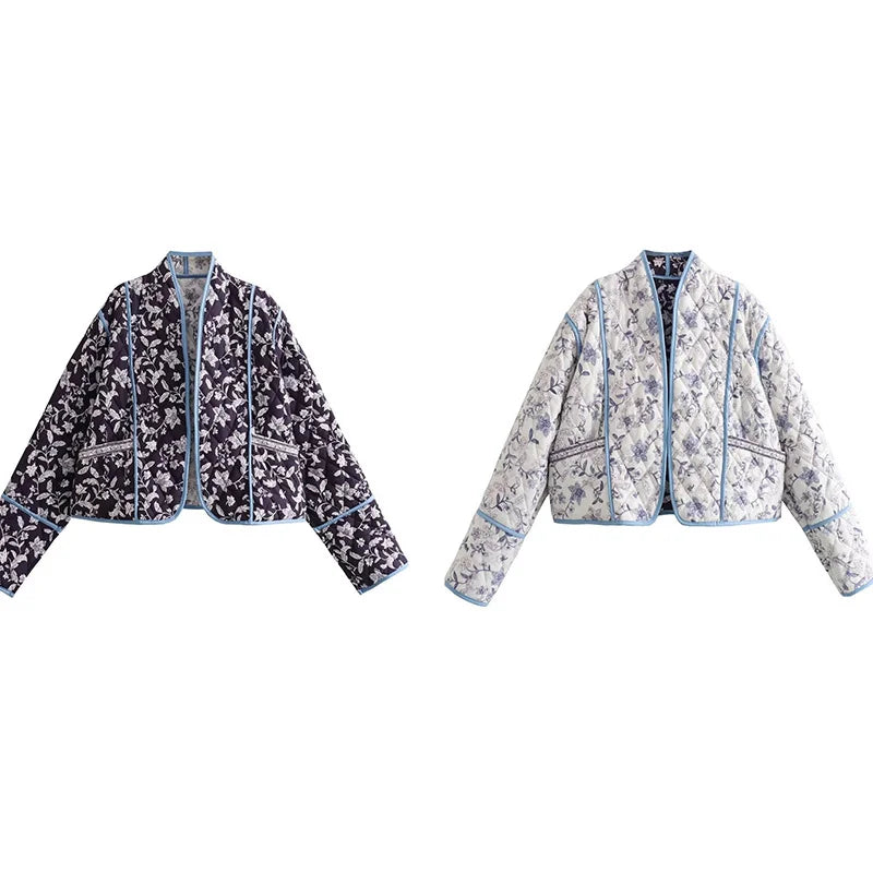 Floral Cotton Coat Loose Print Warm Jacket
