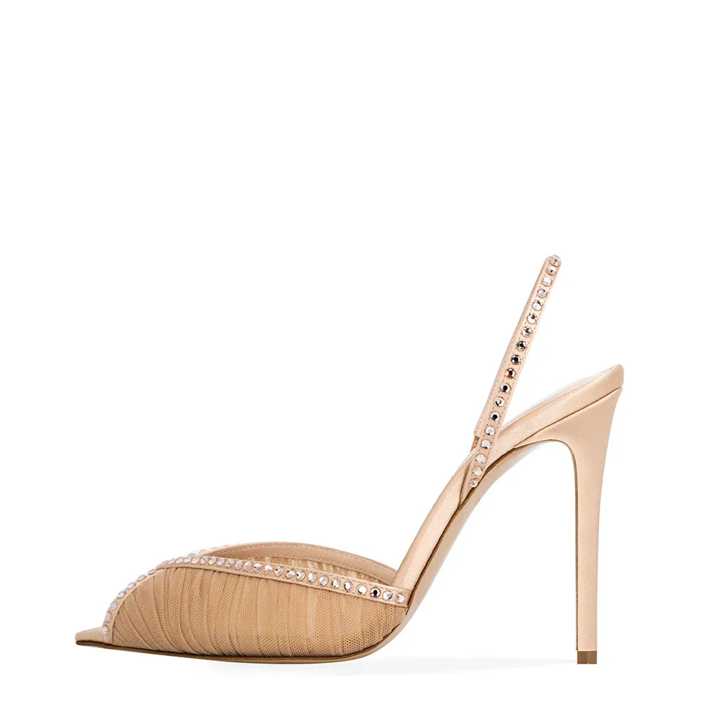 Nude Pink Purple Mesh Slingback Stiletto Sandals
