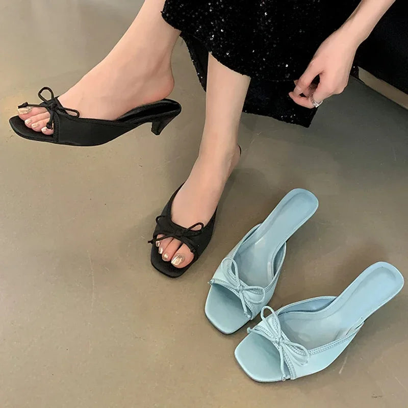 Square Toe Butterfly-knot Low Heels Shoes