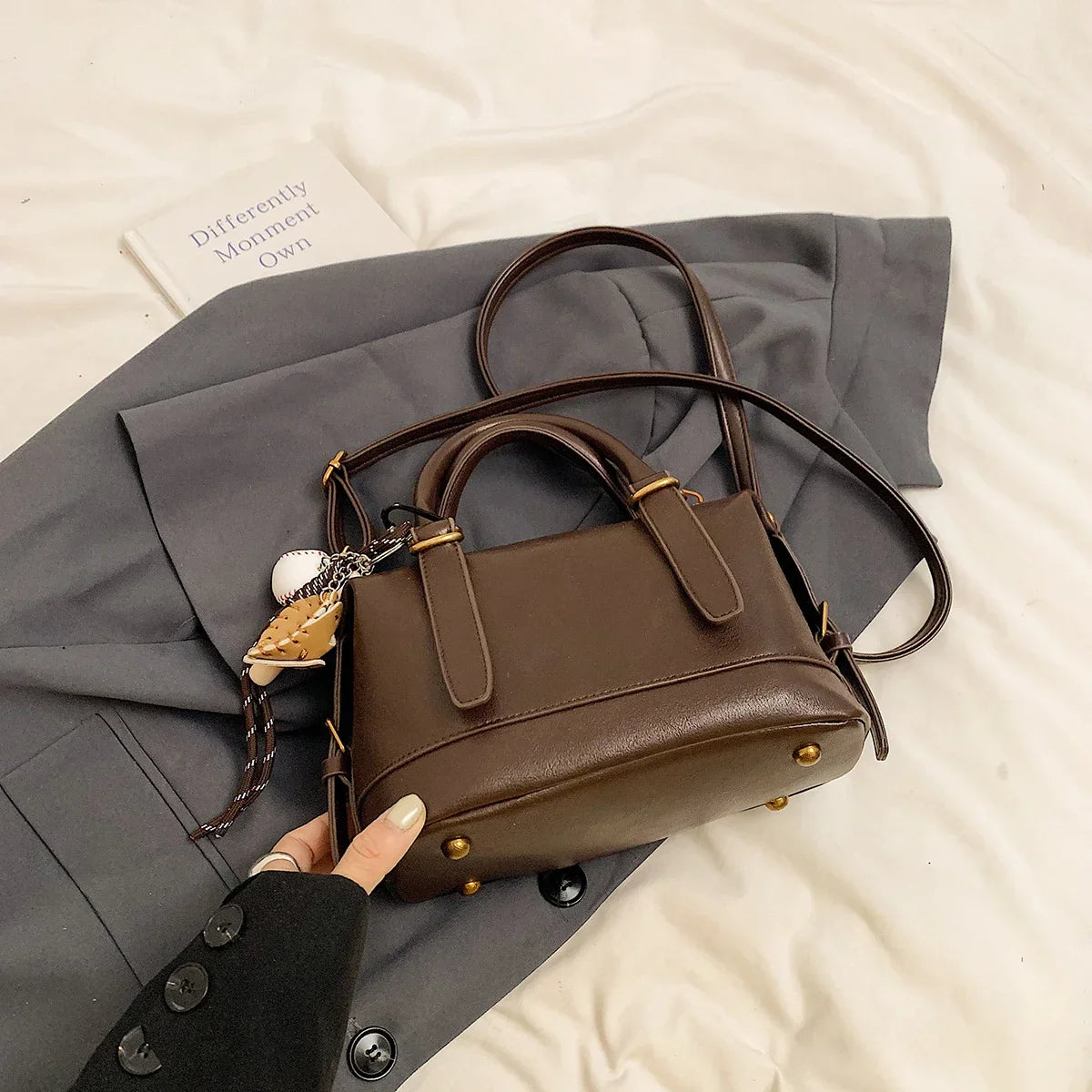 Faux Leather Crossbody Bag Short Handle