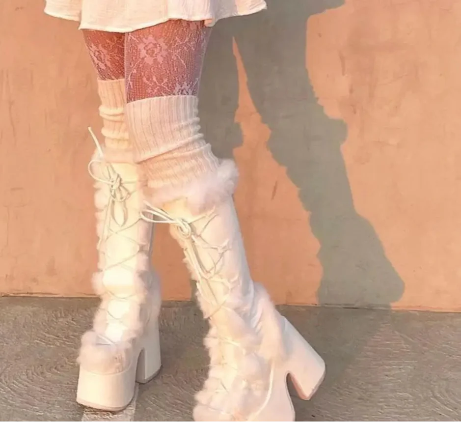 Zip Faux Fur Chunky High Heeled Boots