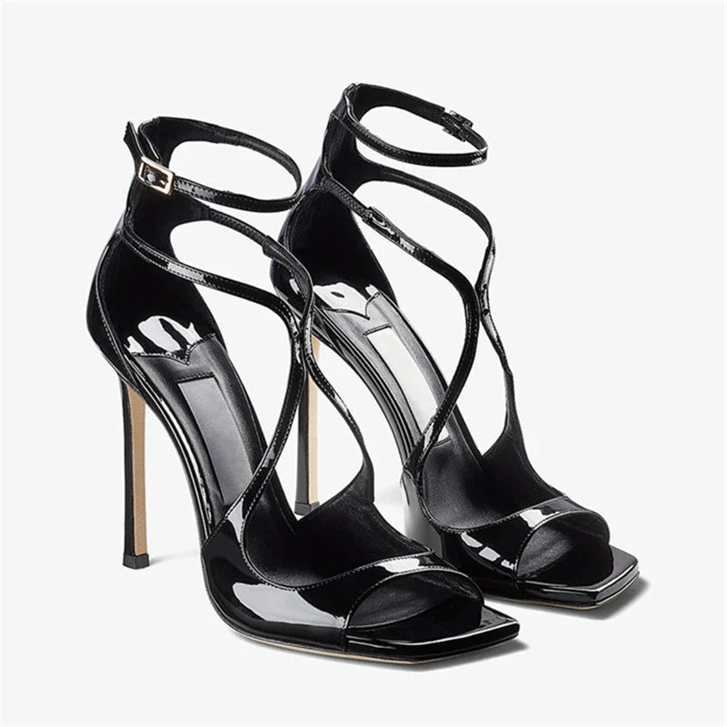 Square Toe Ankle Strap Heels