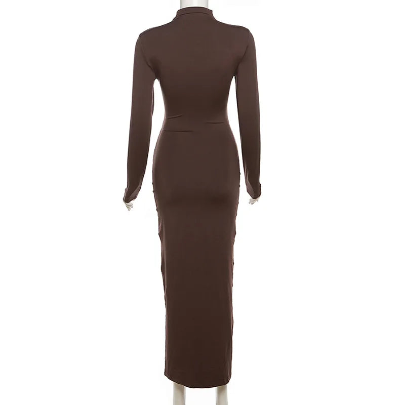 Hollow Out Pleated Long Sleeves Maxi Dress